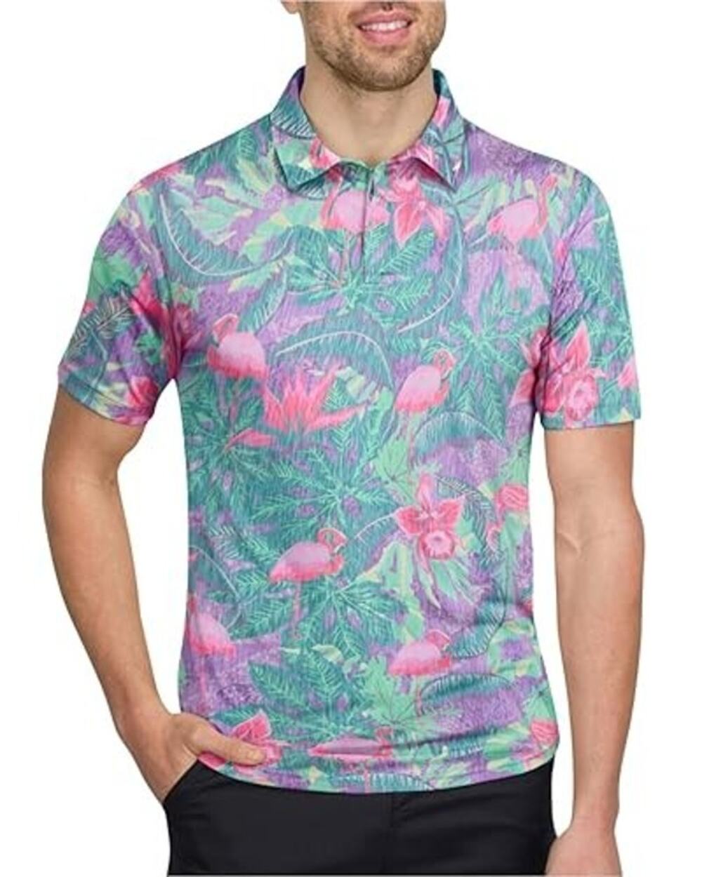 Three Sixty Six Mens Tropical Print Golf Polo Medium Coastal Resort Vacation